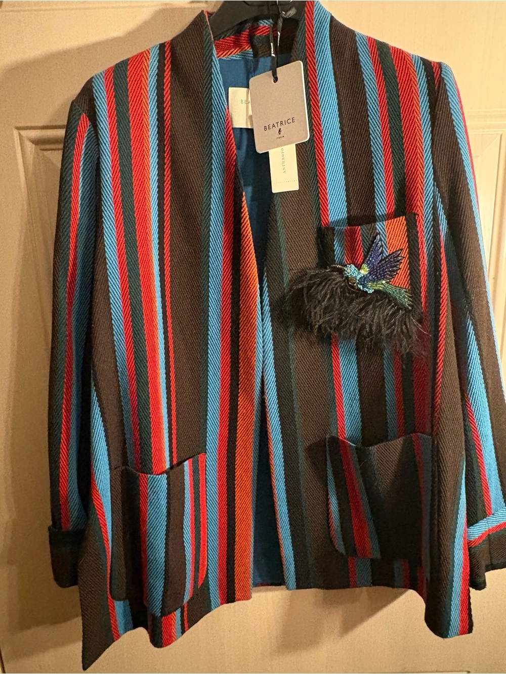 Beatrice b Italia Women’s Small Blazer Striped Maximalist Beaded Luxury